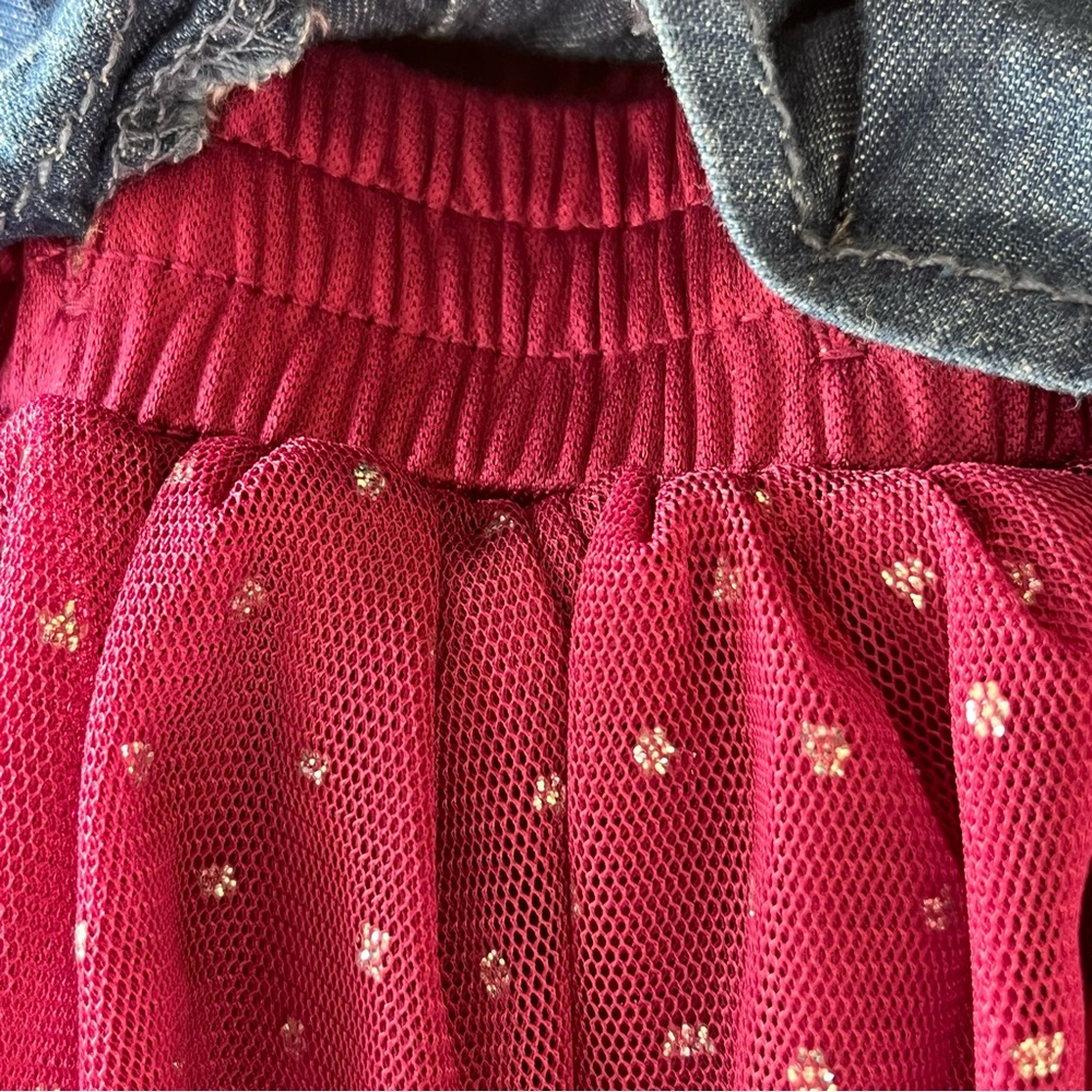 Girl's Guess Blue Denim & Burgundy Shimmer Tulle Skirt 2 Piece Look Dress Size 6 - Picture 5 of 8